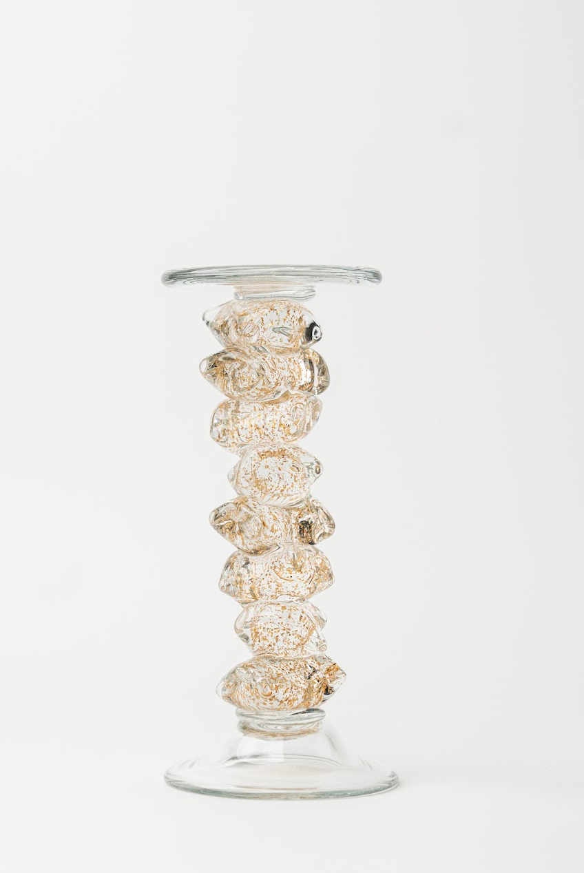 HAND-MADE GLASS GOLDEN CANDLESTICK – TALL