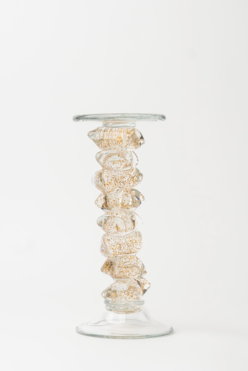 HAND-MADE GLASS GOLDEN CANDLESTICK – TALL