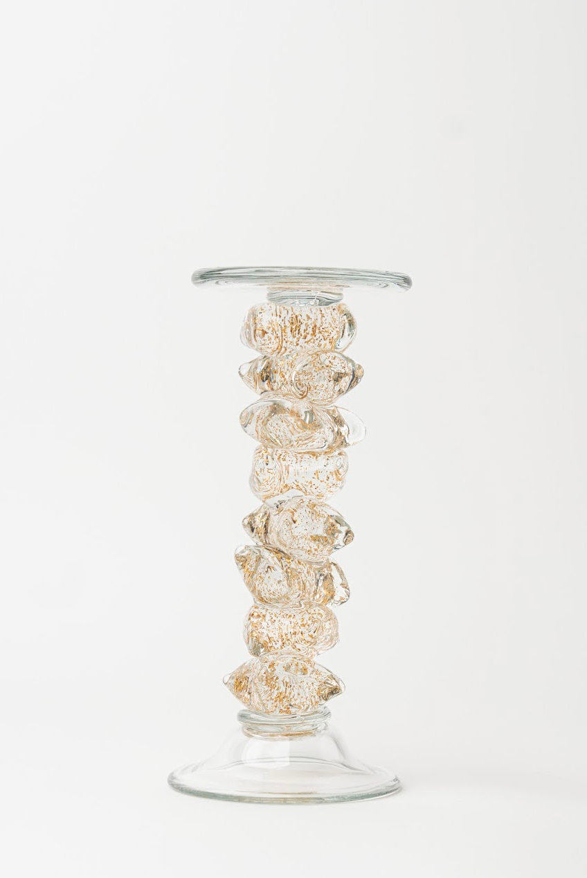 HAND-MADE GLASS GOLDEN CANDLESTICK – TALL
