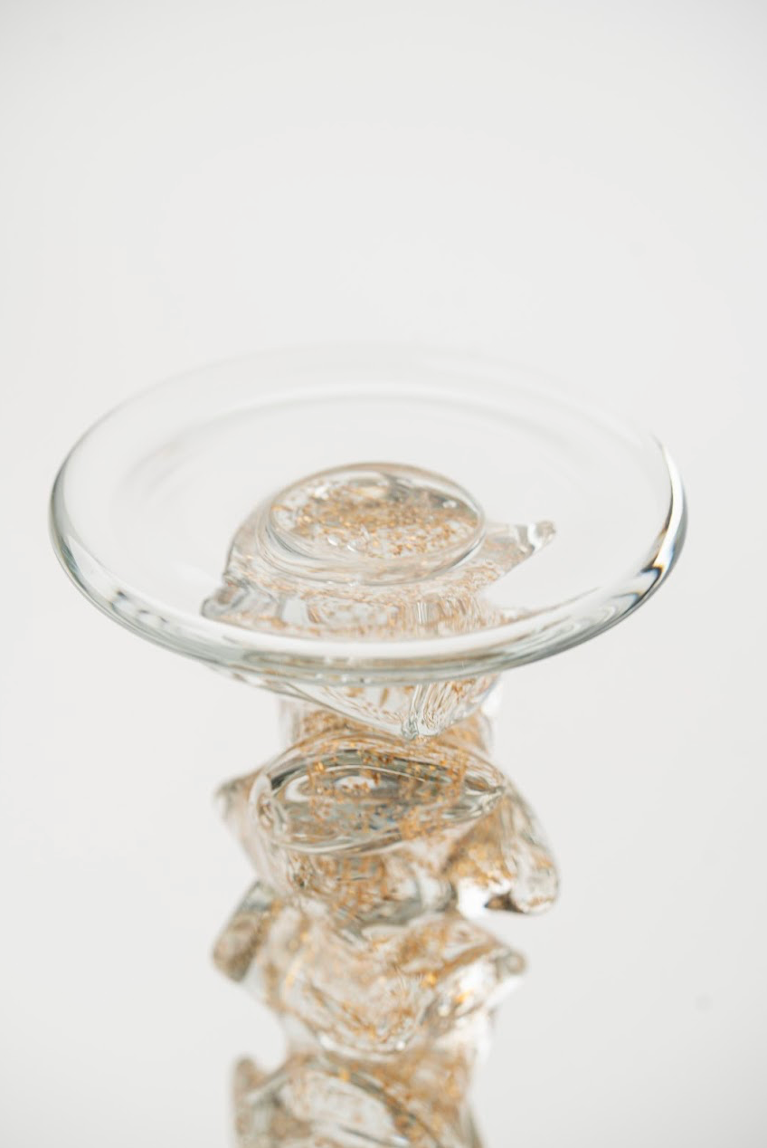 HAND-MADE GLASS GOLDEN CANDLESTICK – SHORT