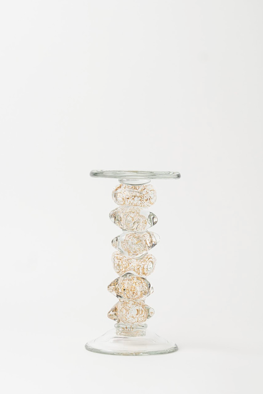 HAND-MADE GLASS GOLDEN CANDLESTICK – SHORT