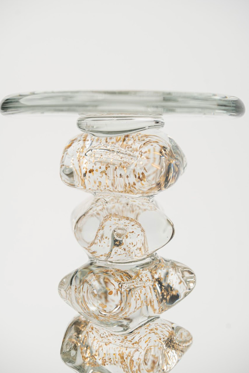 HAND-MADE GLASS GOLDEN CANDLESTICK – SHORT