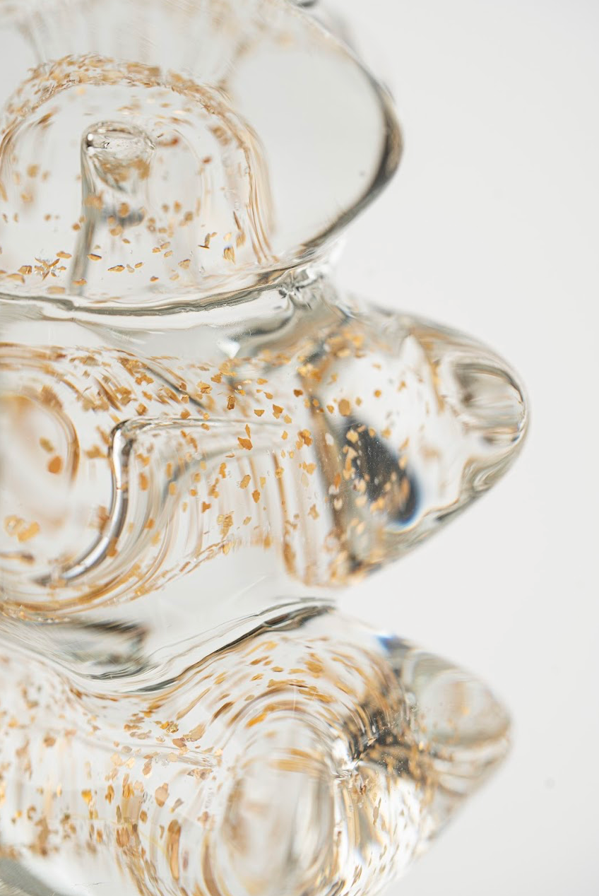 HAND-MADE GLASS GOLDEN CANDLESTICK – TALL