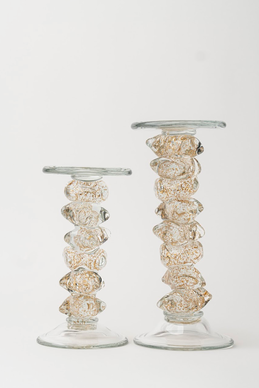 HAND-MADE GLASS GOLDEN CANDLESTICK – SHORT